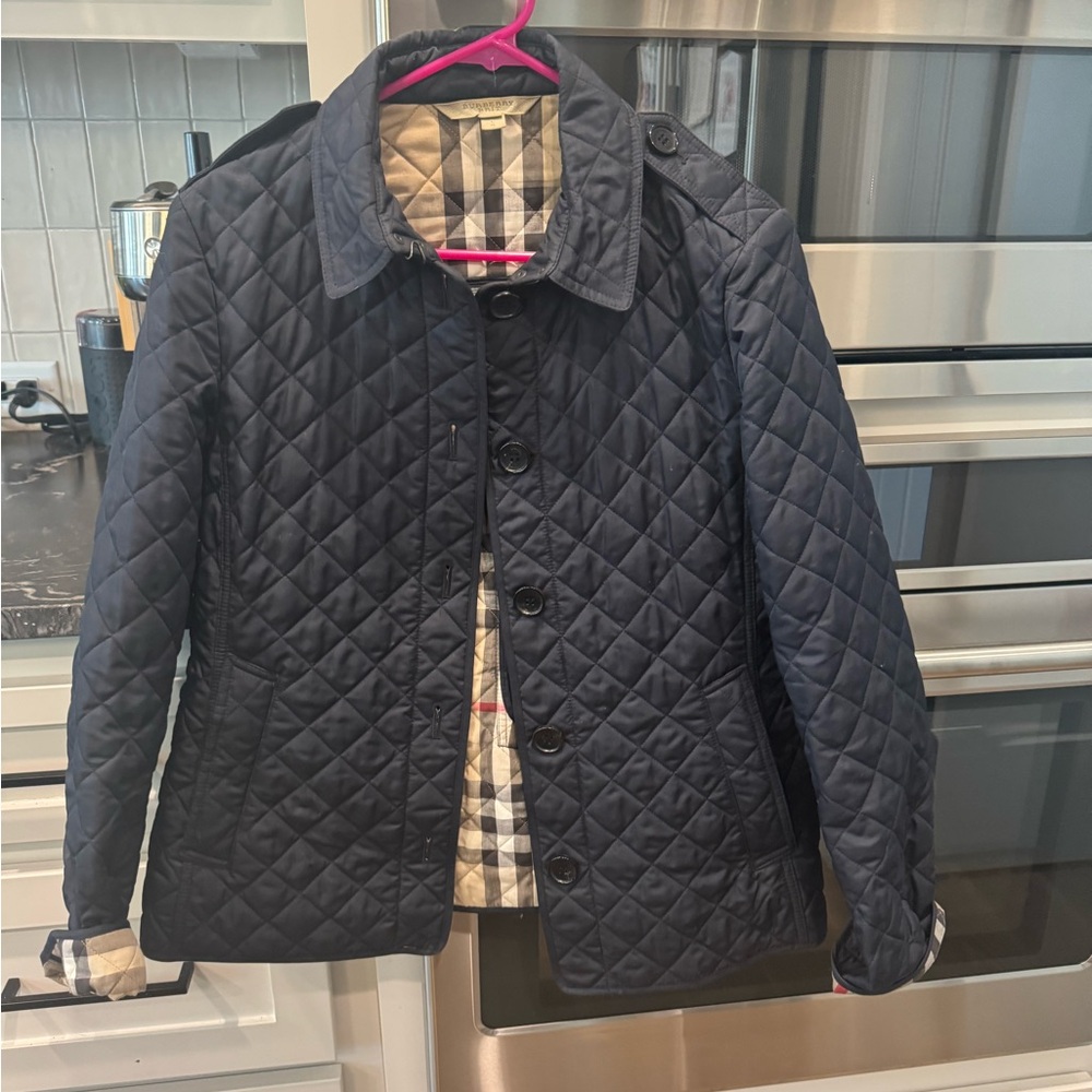 Burberry Black Quilted Jacket with Check Interior